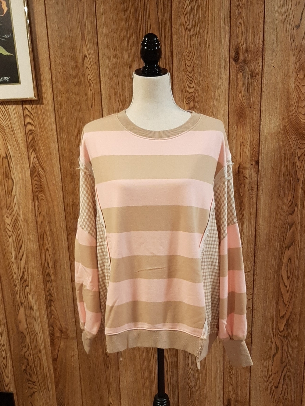 🥀NWT J.nna Pink and Tan Striped/Checkered Long-Sleeve Top/Sweater (M)🥀